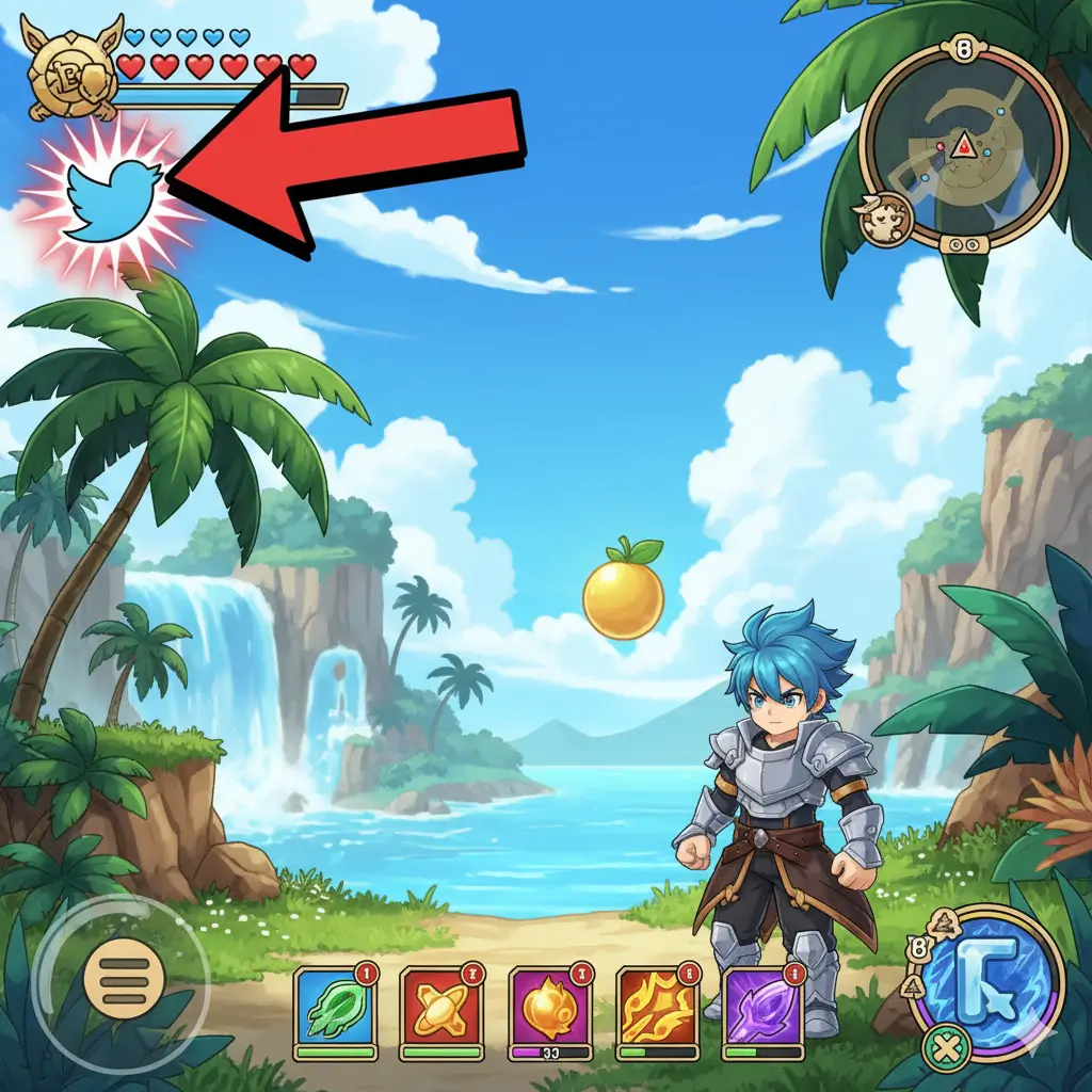 Giao diện game Blox Fruit với biểu tượng Twitter để nhập code