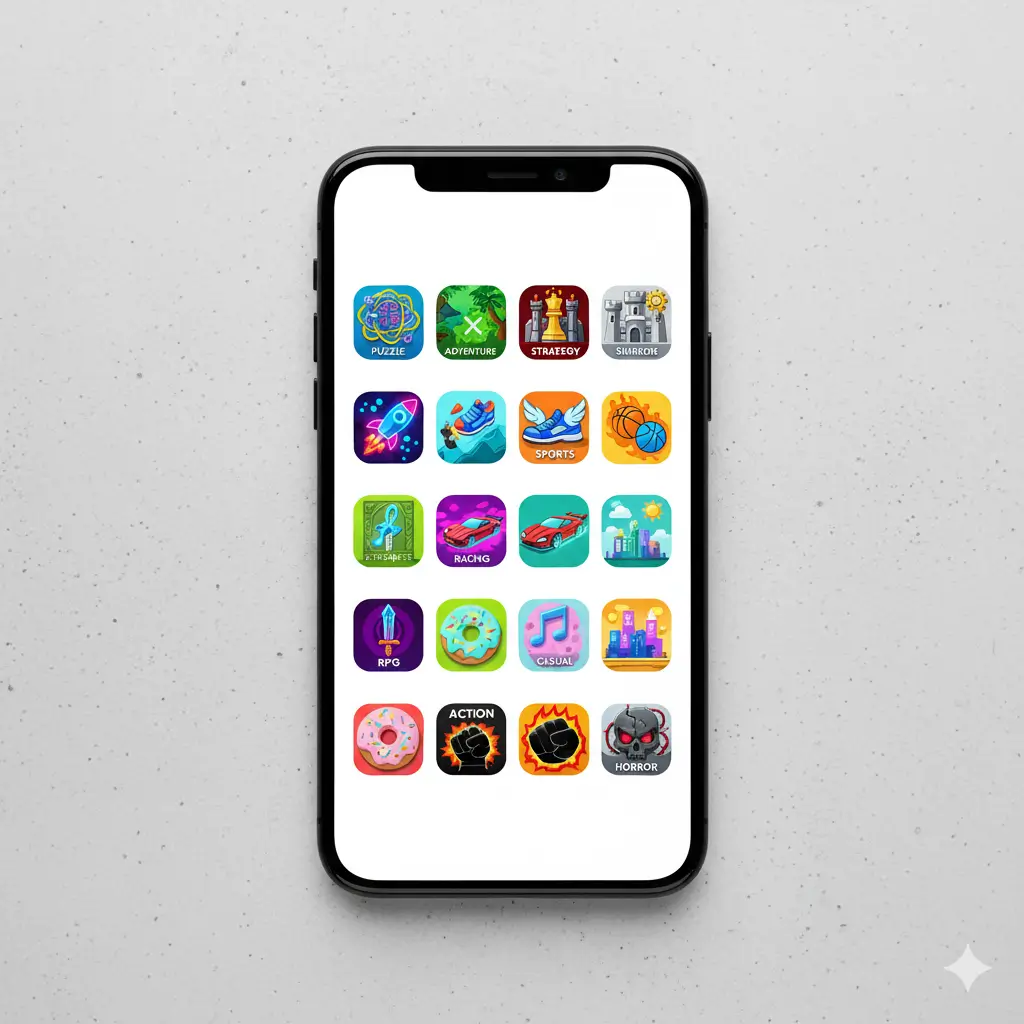 Màn hình điện thoại hiển thị nhiều lựa chọn app chơi game kiếm tiền với các thể loại đa dạng.