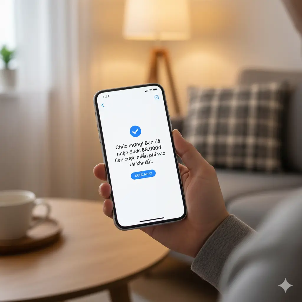 Hướng dẫn nhận tiền cược miễn phí 88k từ nhà cái khuyến mãi thành viên mới trên điện thoại.