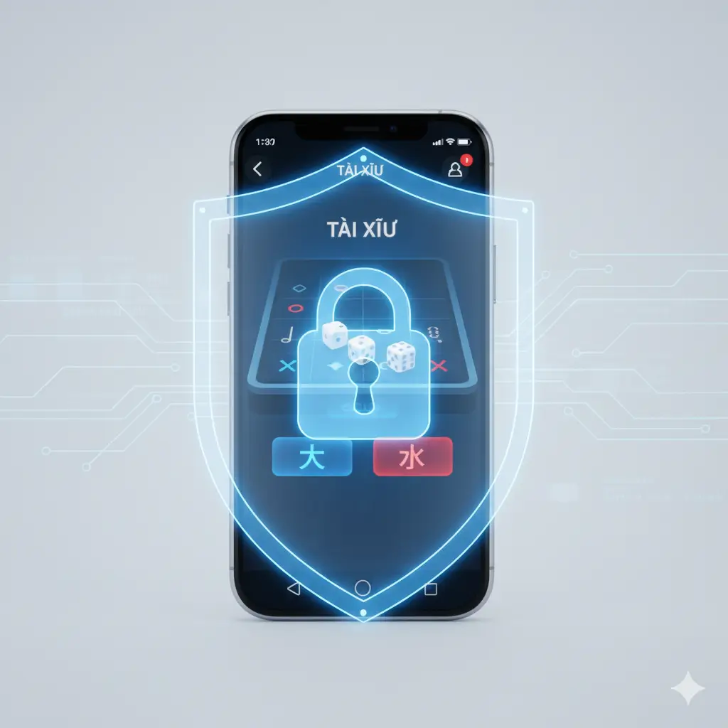 Biểu tượng khiên bảo mật đang bảo vệ tài khoản game tài xỉu uy tín trên điện thoại.