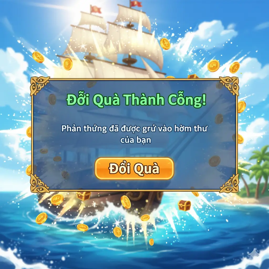 Thông báo nhập code Huyền Thoại Hải Tặc thành công và phần thưởng đã được gửi vào hòm thư trong game.