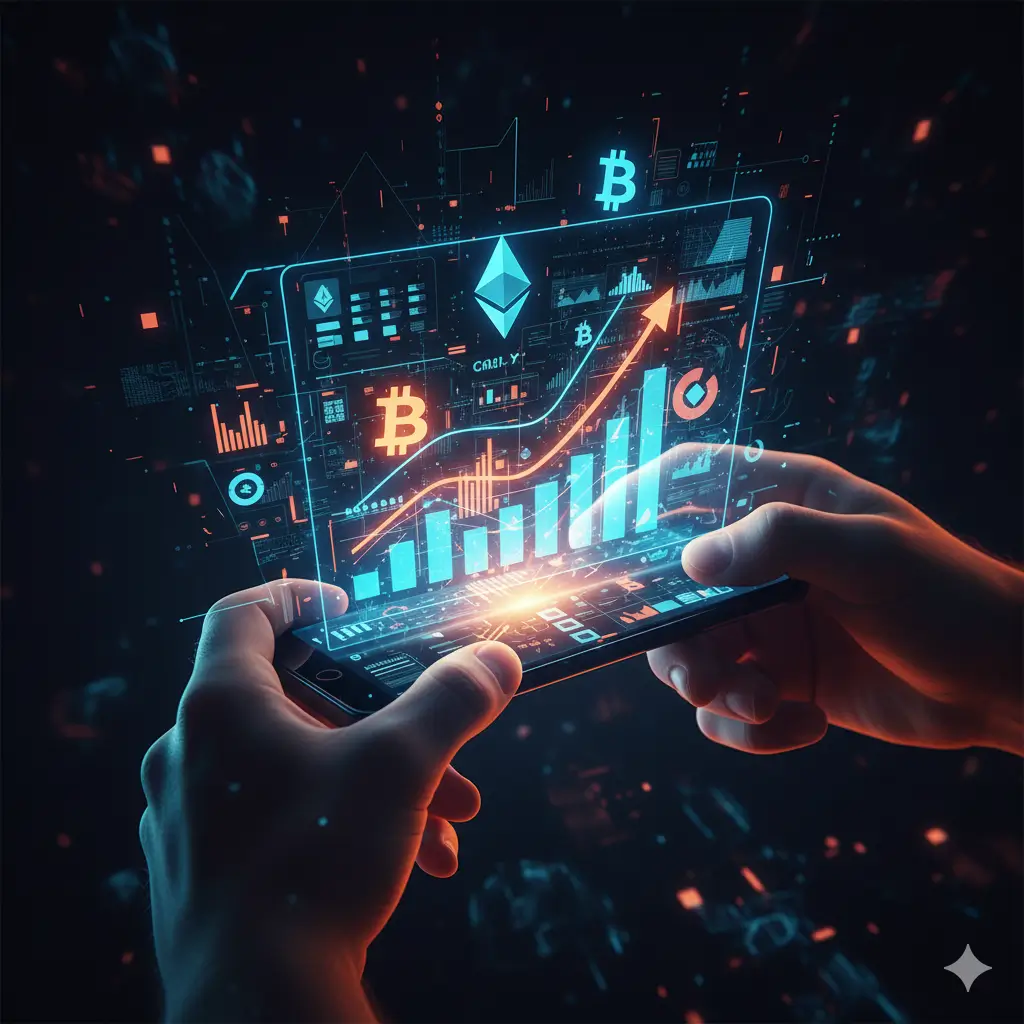 Chiến lược tối ưu hóa thu nhập từ app chơi game, minh họa bằng biểu đồ tăng trưởng trên màn hình điện thoại.